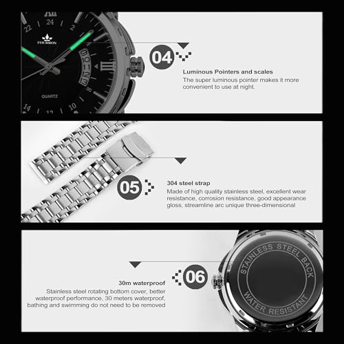 Image of Oligitdi Men's Watches Fashion Luxury Waterproof Date Functional Wrist Watch Quartz Wristwatches for Stainless Steel Band (Black)