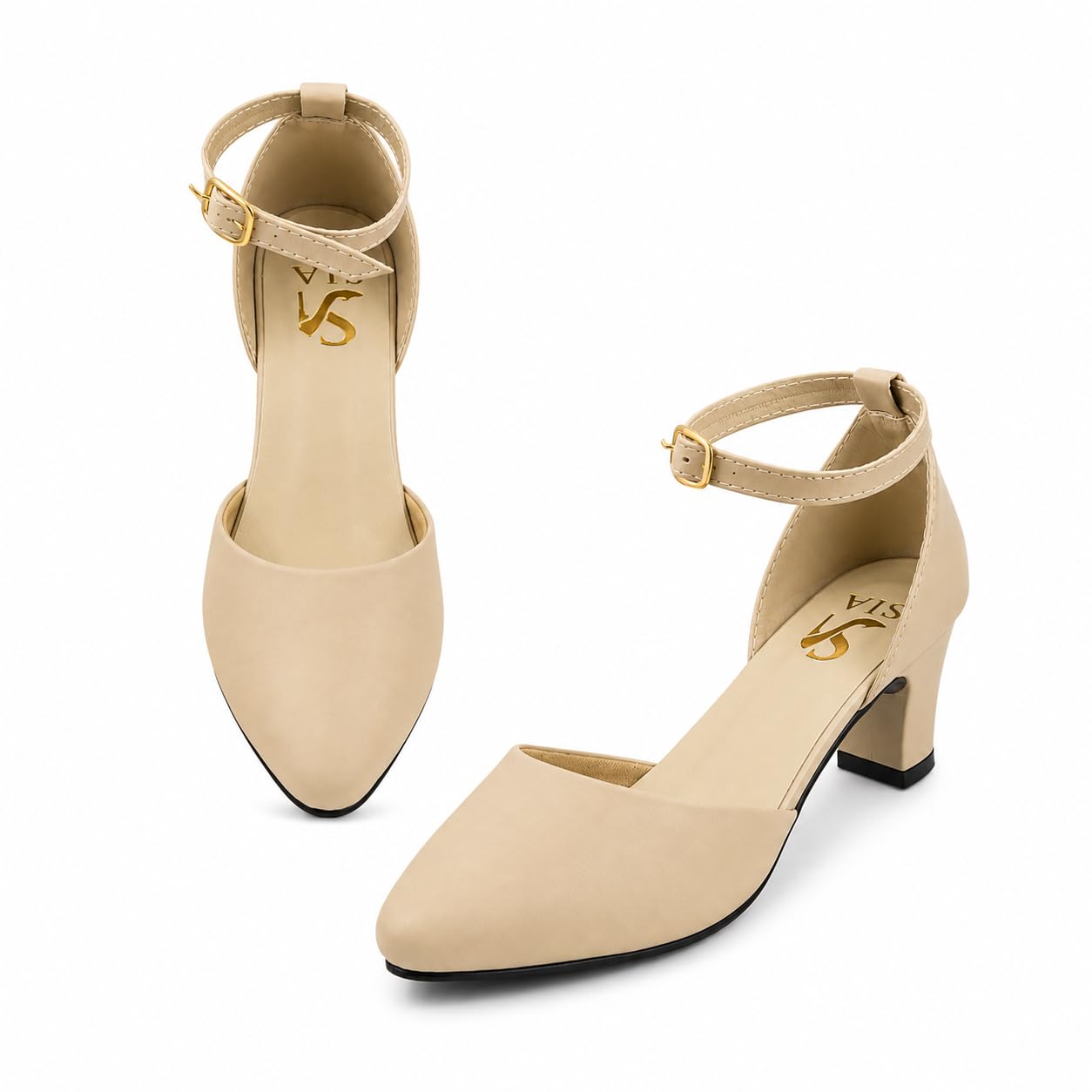 Women's Closed Toe Block Heel Pumps with Ankle Strap | Comfortable Cushioned Heels for Women | Office Wear, Formal Shoes-picture-14