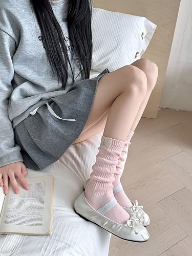 Image of Women's Ruffle Frilly Slouchy Socks, Soft Cotton Cute Solid Color Crew Socks Light Blue
