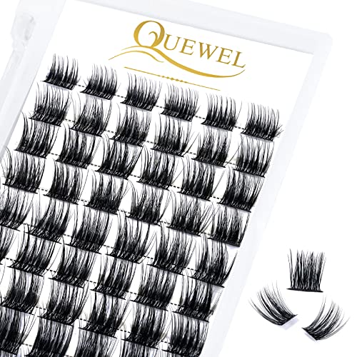 QUEWEL Cluster Lashes 72 Pcs Wide Stem Individual Lashes C/D Curl 8-16mm Length DIY Eyelash Extension False Eyelashes Soft for Personal Makeup Use at Home (Lovely02-C-MIX8-16)
