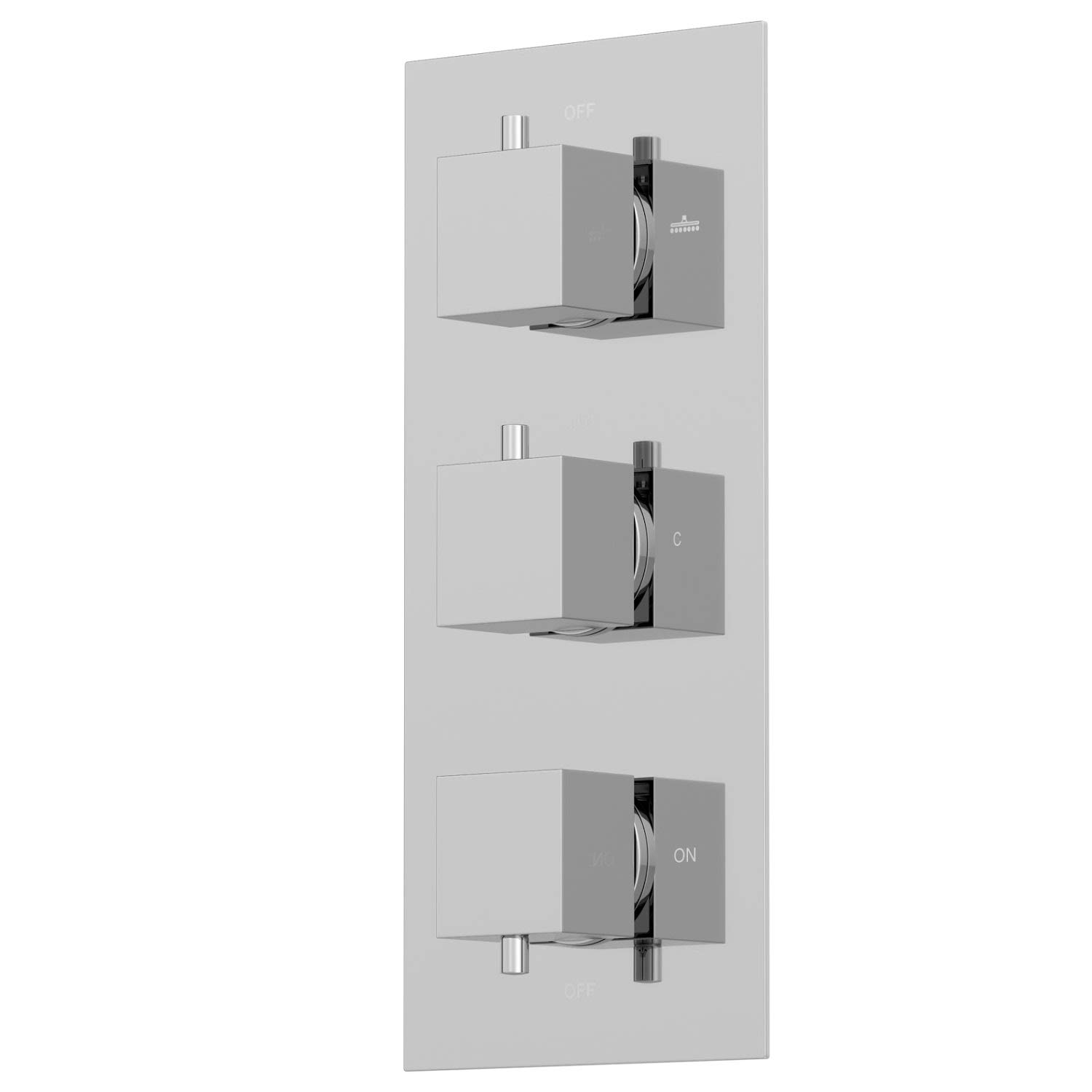 Thermostatic Bathroom Shower Mixer Valve Concealed Triple Outlet Wall Mounted Square Controls Diverter Modern, Chrome