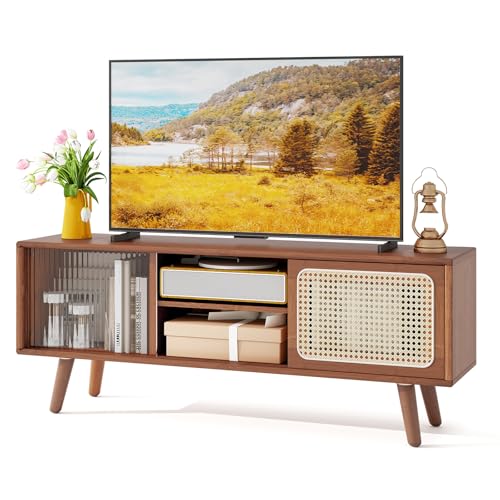KOMFOTTEU Fernsehtisch TV-Schrank aus Bambus & Rattan, Fernsehschrank...