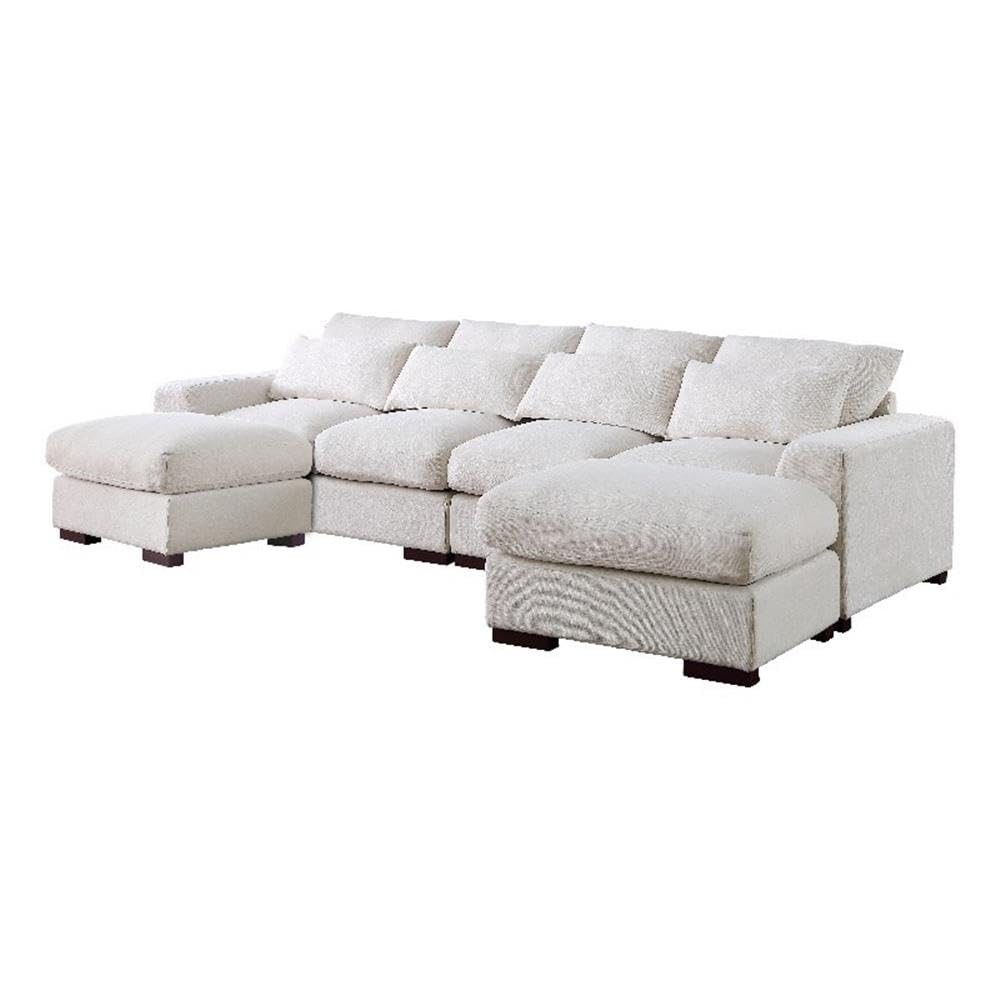 Devion Furniture 123" W U-Shaped Linen Blend Fabric Upholstered Reversible Modular Square Arms Sectional Fabric Sofa with 2 Ottomans in Beige Finish (Box 3 of 3 ONLY)