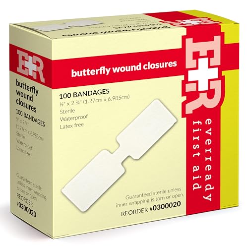 Ever Ready First Aid Sterile Butterfly Strips, Individually Wrapped Wound Closure Bandages for Small Wounds Protection, ½” x 2 ¾” – 100 Count