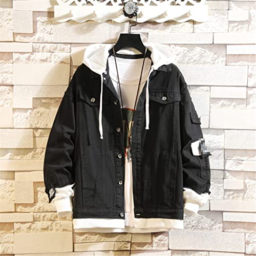 Pink Black Jeans Jacket Autumn Men Slim Streetwear Ripped Denim Jacket Hip Hop Hoodie Bomber Jacket3