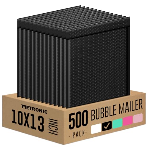 Image of METRONIC Bubble Mailers 10x13 inch Padded Envelopes Black 500Pack Waterproof | Self Seal Large Cushioning,Shipping Bags,Mailing Packaging Bulk for Books Jewelry Makeup Supplies,Tear-Resistant Opaque