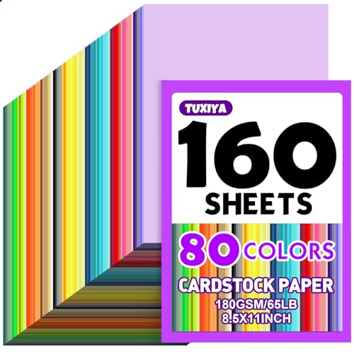 160 Sheets 8.5 X 11 Colored Cardstock 80 Assorted Colors 180 GSM/65 LB Construction Paper Card Stock Printer Paper for Printing Card Making DIY Crafts Kids School Supplies Party Decorations