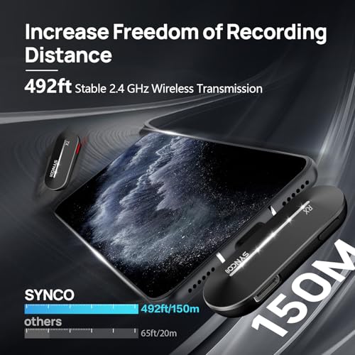 Image of SYNCO P2L Wireless Lavalier Microphone for iPhone, Dual Mic Noise Reduction, Charging Case, Plug Play, 2.4GHz, 45mins Shooting Time