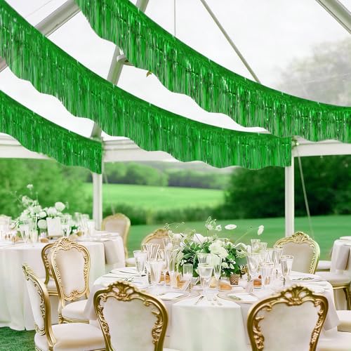 Image of LOLStar Green Foil Fringe Tinsel Garland, Tinsel Streamers Banner, 6 Pack | 60Ft Tinsel Streamers, Shiny Green Tinsel Fringe Banners for St Patrick's Day, Parade Float, Christmas Party Decor