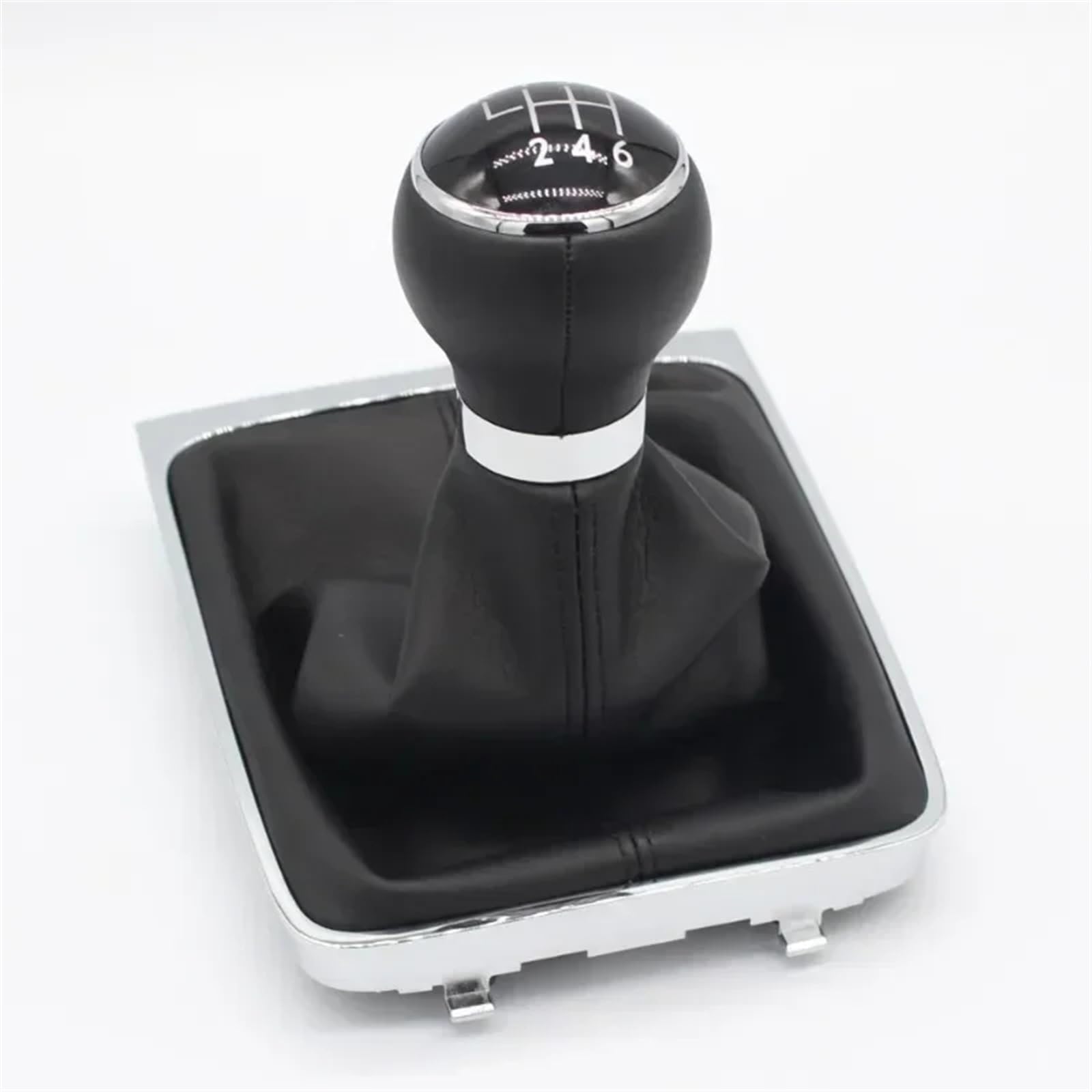 Tkxvcejv Leather 6 Speed Car Gear Shift Stick Knob For Vw For Passat B6 2005-2012 Manual Chome Gear Shift Knob Lever Stick Shifter Gaiter Boot Cover 5/6 Speed(Leather 6 Speed)
