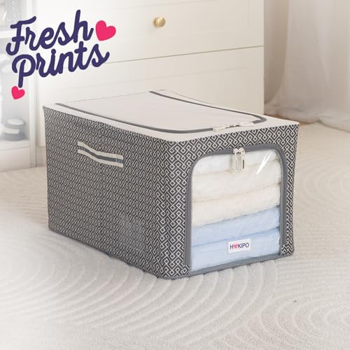 Image of HOKIPO Wardrobe Organiser for Storage of Clothes, 600D Oxford Fabric Storage Box, Charcoal Grey - Extra Large Pack of 1 (AR-6719-CGRY)