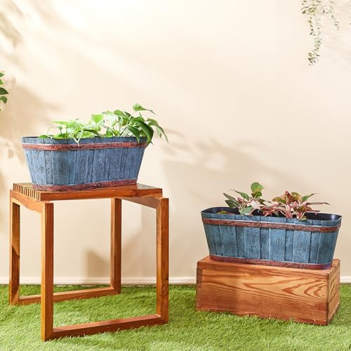 Image of Amazon Brand- Solimo Indoor and Outdoor Rectangular 21 Inch Barrel Flower Planter Pot Best for Terrace /Balcony /Home /Office Decor - Set of 2