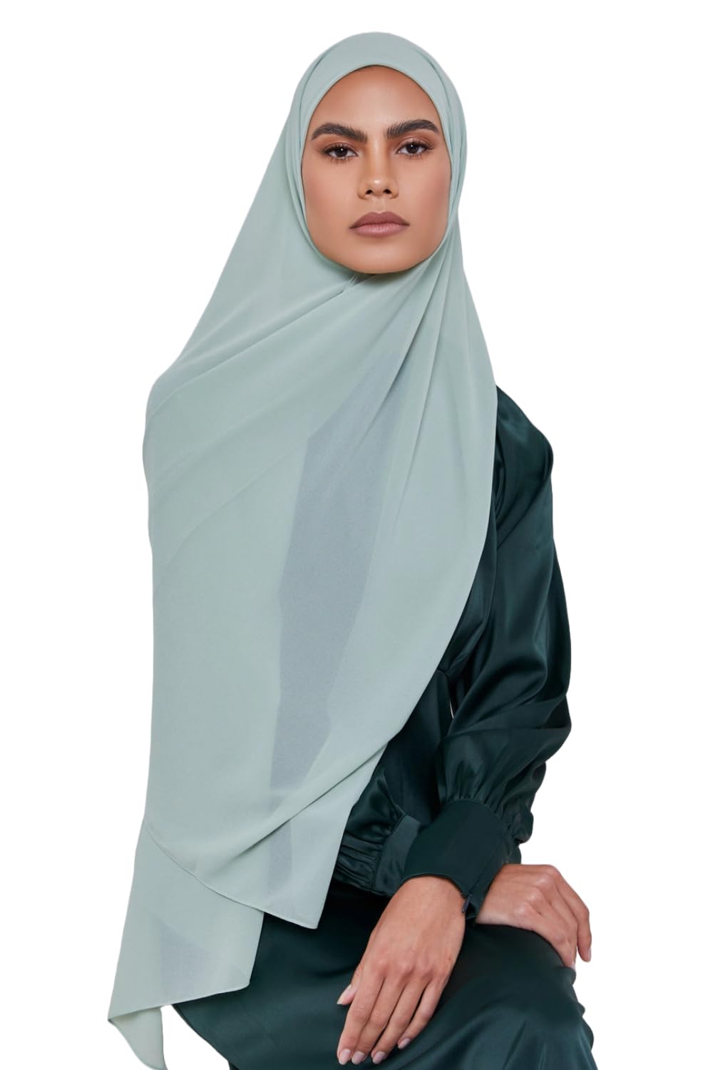 POIOTITA - Mint Tea/Sky Blue Georgette & Chiffon Blend Hijab/Headscarf/Dupatta/Neck Wrap/Veil (Size - 180 * 70cm)-image-1