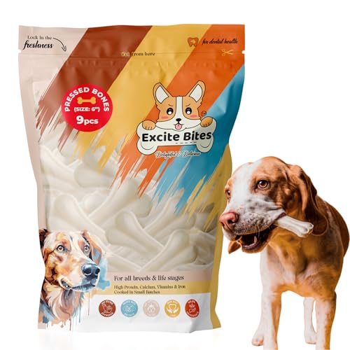 Image of Excite Bites Dog Rawhide Pressed Bones Mega Pack (Dog Chews) (Size 6 inch) (9 Pcs),All Life Stages