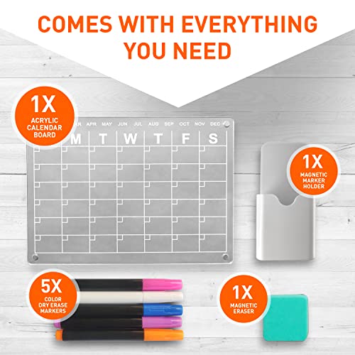 Acrylic Calendar For Fridge Magnetic Dry Erase Board For Refrigerator 16’’X 12’’ Fridge Calendar Dry Erase Calendar With 5 Dry Erase Markers And Eraser #TOP5