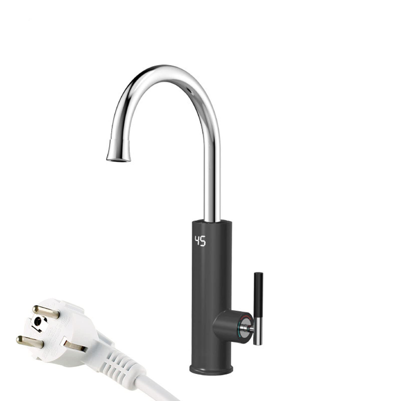 Rubinetto Cucina Nero, Rubinetto Scaldabagno Elettrico, Rubinetto Acqua Istantaneo Senza Serbatoio, Rubinetto Riscaldamento Rapido con Display Digitale a LED, Miscelatore Riscaldamento a Flusso