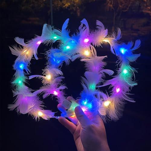 LED Feather Hair Band, 16 Pieces LED Feather Garland, LED Light Wreath, LED Flower Hair Garland, Halloween, Christmas, Party Decoration - Image 4