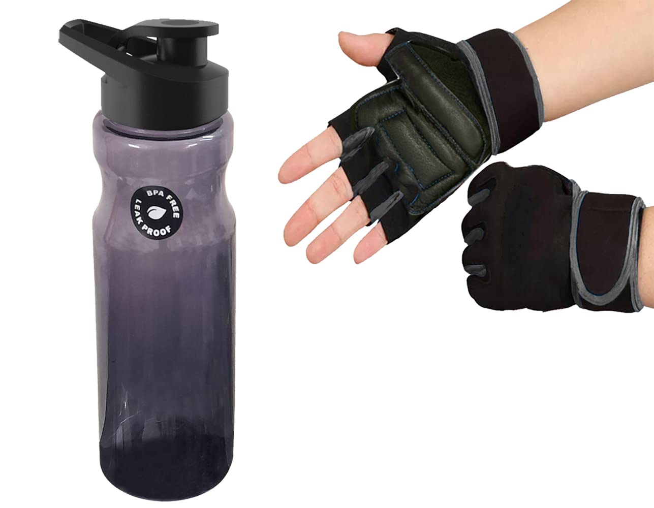 COOL INDIANS Combo of Gym Water Bottle with Half Finger Gloves for Gym Workout| Sports (BPA Free Gym Shaker Bottle 600 ml) | Stylish Sipper with Half Finger Gloves for Men & Women. (Black)-image-24