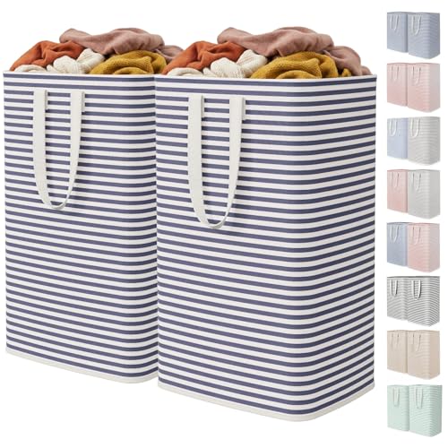 Image of Lifewit 2 Pack Laundry Basket 80L Each, Collapsible Clothes Hamper with Reinforced Handles, Freestanding Waterproof Design for Bedroom and Laundry Room, Navy 160L Total