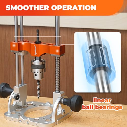 Image of SpeTool Portable Drill Guide with Liner Ball Bearings Guide Poles, Portable Drill Press for Hand Drill Adjustable from 0-60, 1 /2 inch Chuck Multi Angle Drill Guide for Straight Holes, S04001