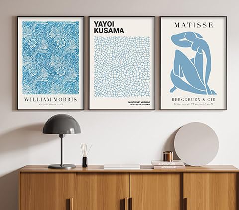 ag.art deco Pack of 3 Wall Art 40x50cm Black Frame Wall Decor Modern Design, Vintage Blue Abstract - Image 2