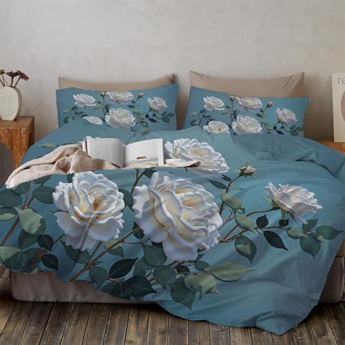 Housse de couette rose en fleurs 140x200 microfibre vert menthe
