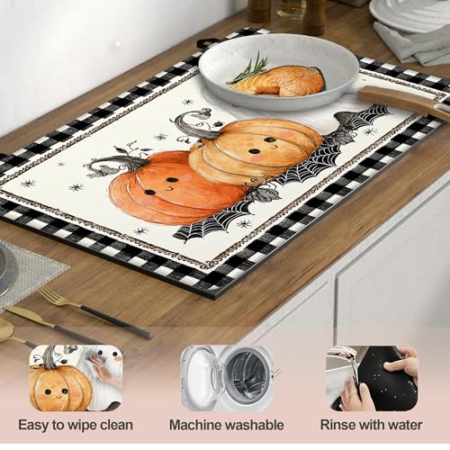Image of Cute Cartoon Pumpkins Stove Top Cover for Electric Stove, Heat Resistant Glass Cooktop Cover, Stovetop Protector, Dish Drying Mats Cover for Ceramic Washer Top 28x20 inch