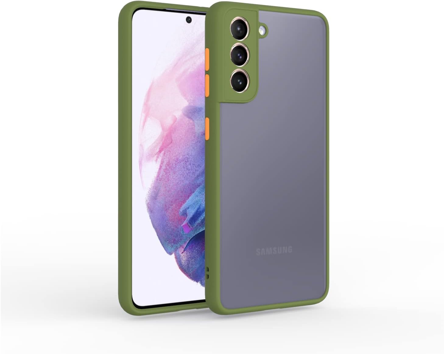 UNIKWORLD Smoke Cover Compatible with Samsung Galaxy S21 Case, Slim Protective Shockproof Translucent Hybrid Matte Finish Bumper Pouch Case Cover Smoke (Army Green)