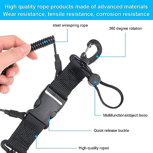 Jortmrd 2 Stuks Duiken Lanyard,Lanyard Gesp met Haken,Sport Spiraalkabel Koord Duiken,Zwart Veilig Nylon Lanyard Coil Lanyard voor Duikaccessoires,Met Clip Snelsluiting - Image 5