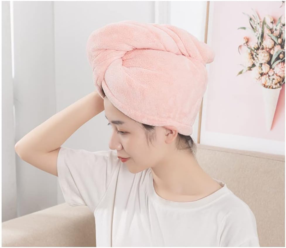 Hair Drying Hat Women Wipe Hair Quick-Drying Absorbent Soft Headband Double-Layer Hair Drying Towel(Black)