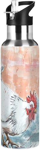 Miniatura 1 de Botella de agua con patrón de gallo de doble pared de acero inoxidable a prueba de fugas, termo para deportes, gimnasio, ciclismo al aire libre, 20