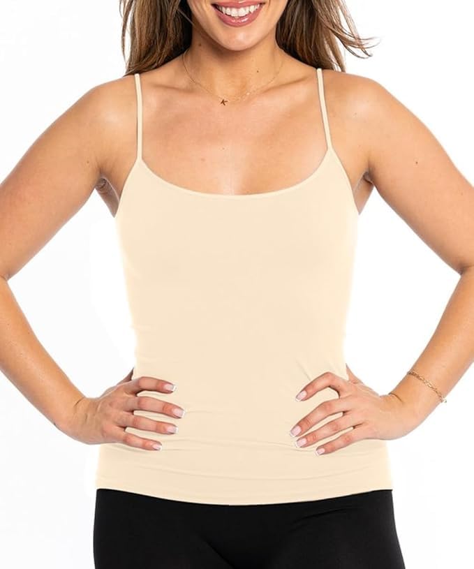 Image of Malibu Sugar Womens Camisole Tank Tops - Seamless Fitted Spaghetti Strap Cami Stretch Basic Womens Camisole for Layering XS-M