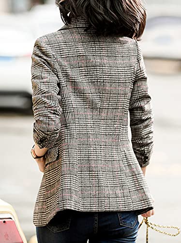 Kedera Women's Notched Lapel Plaid Blazer Open Front Business Work Office Blazer Jackets3