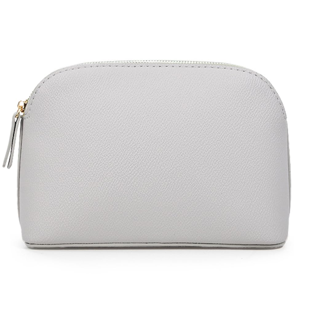 Kleine Make-up-Tasche, Kosmetiktasche für Damen, Leder, Beauty-Tasche mit Reißverschluss, Reise-Aufbewahrungstasche für Kosmetik, Hellgrau, 7.48''*5.31''*2.76'', Minimalistisch