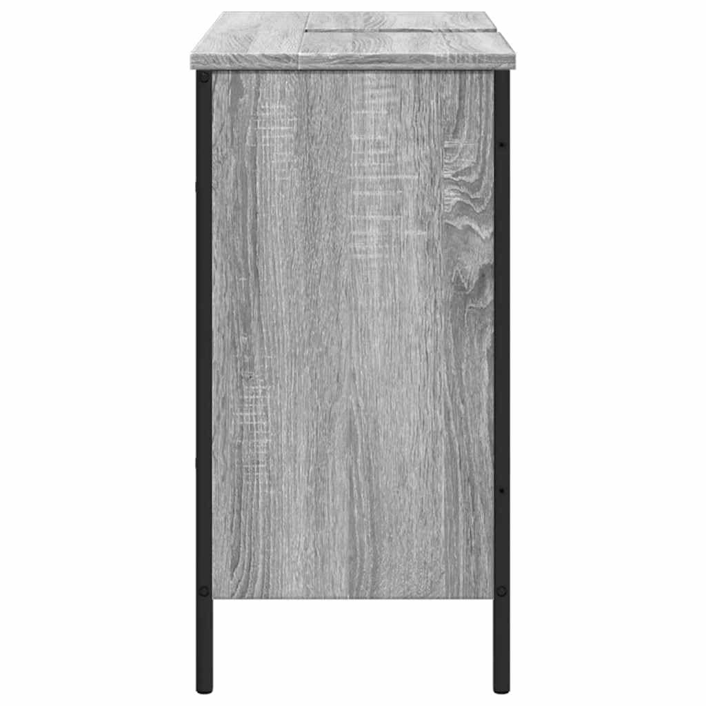 Mobile sottolavabo grigio sonoma, 80 x 30 x 60 cm, in legno con foro per sifone, mobile da bagno con porta e cassetto per WC degli ospiti, mensola per ristrutturazione del bagno