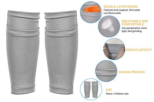 image for BlueStraw Adult Youth Kids Soccer Shin Guards with Compression Calf Sl