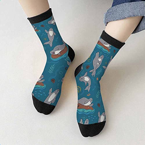 Image of Red Striped Crew Socks for Woman Size 6-8 Christmas Tree Moose Snowflake Dots Lines Girls Socks