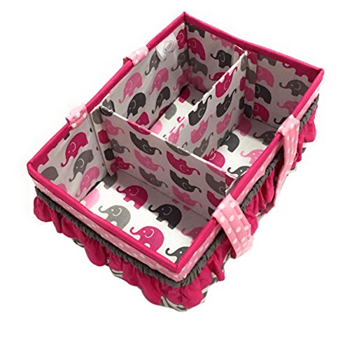 Bacati Elephants Girls Nursery Fabric Storage Caddy With Handles, Pink/Grey #TOP2