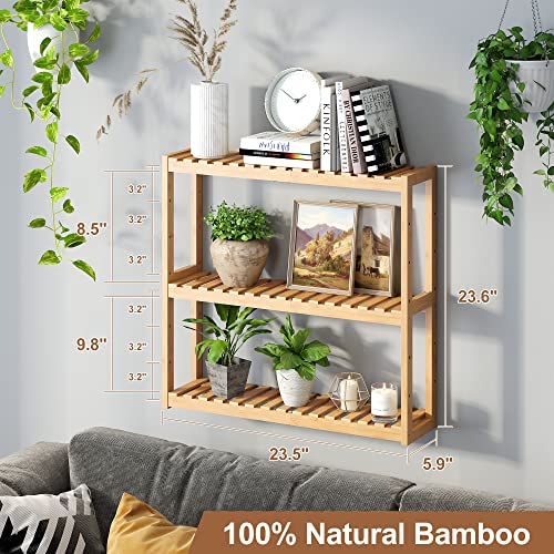 Filwh Bathroom Shelf Bamboo Organizer Rack Adjustable 3-Tier Storage Shelf Wall Mounted Storage Rack Over The Toilet Utility Shelves Living Room Kitchen Shelf(Natural) #TOP2