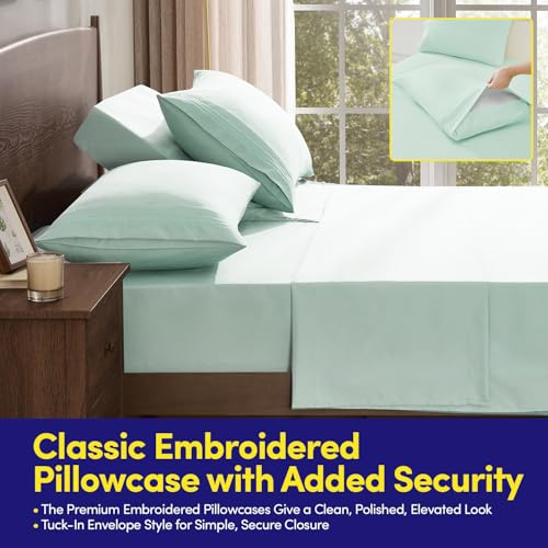 Image of Split Head King Sheets Set for Adjustable Beds 4 Piece Flex Top Bed Sheets - Deep Pocket Split Top Fitted Sheet with Built-in Corner Straps, Luxury Soft Cooling Bedding, Wrinkle Resistant, Mint