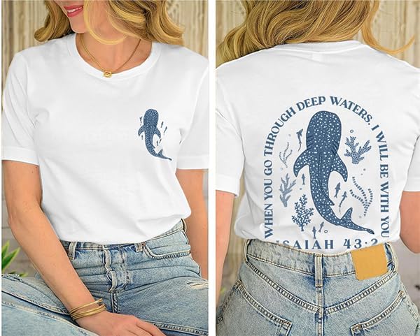 Shark Christian Shirts for Women with Whale Shark Print Ocean Fish Animal Lovers Marine Short Sleeve Tops - Image 2