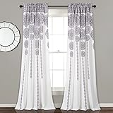 Lush Decor Stripe Medallion Curtains Fabric Mandala Bohemian Damask Print Room Darkening Window Panel Set for Living, Dining, Bedroom (Pair), 84'L x 52'W, Purple