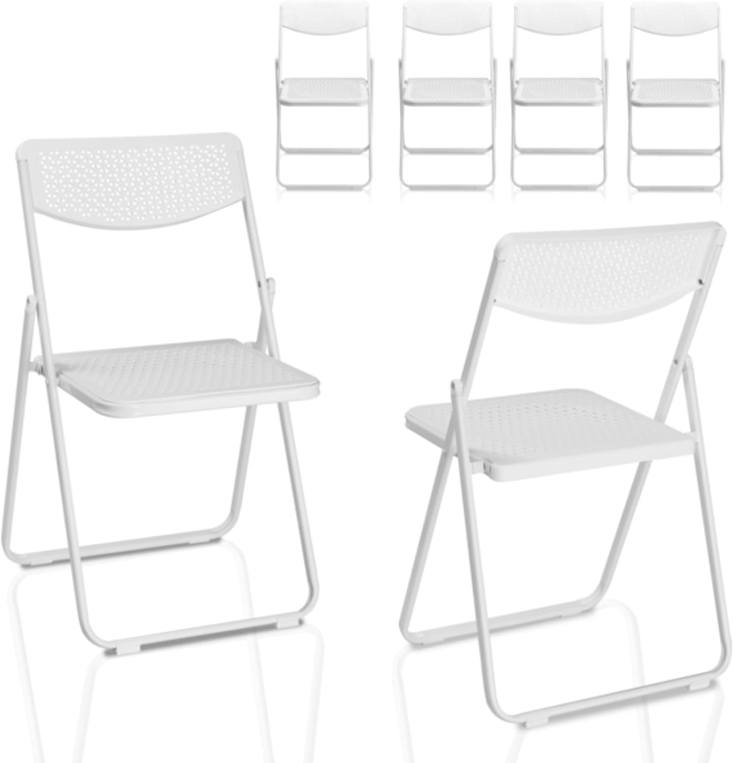 6-Pack of Folding Chairs, White Seats, Easy to Carry, Metal Frame, 280 Lbs Weight Capacity, Breathable Mesh Seat and Back, Versatile and Stylish Design, White