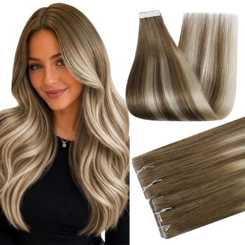 Full Shine Seamless Tape In Hair Extensions, Rooted Ash Blonde 20 Inch