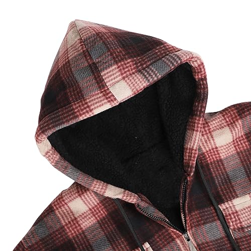 Image of TanBridge Men's Cotton Plaid Shirts Jacket Full Zip Fleece Flannel Sherpa Lined Hoodies Heavyweight Hoodies Jacket for Men