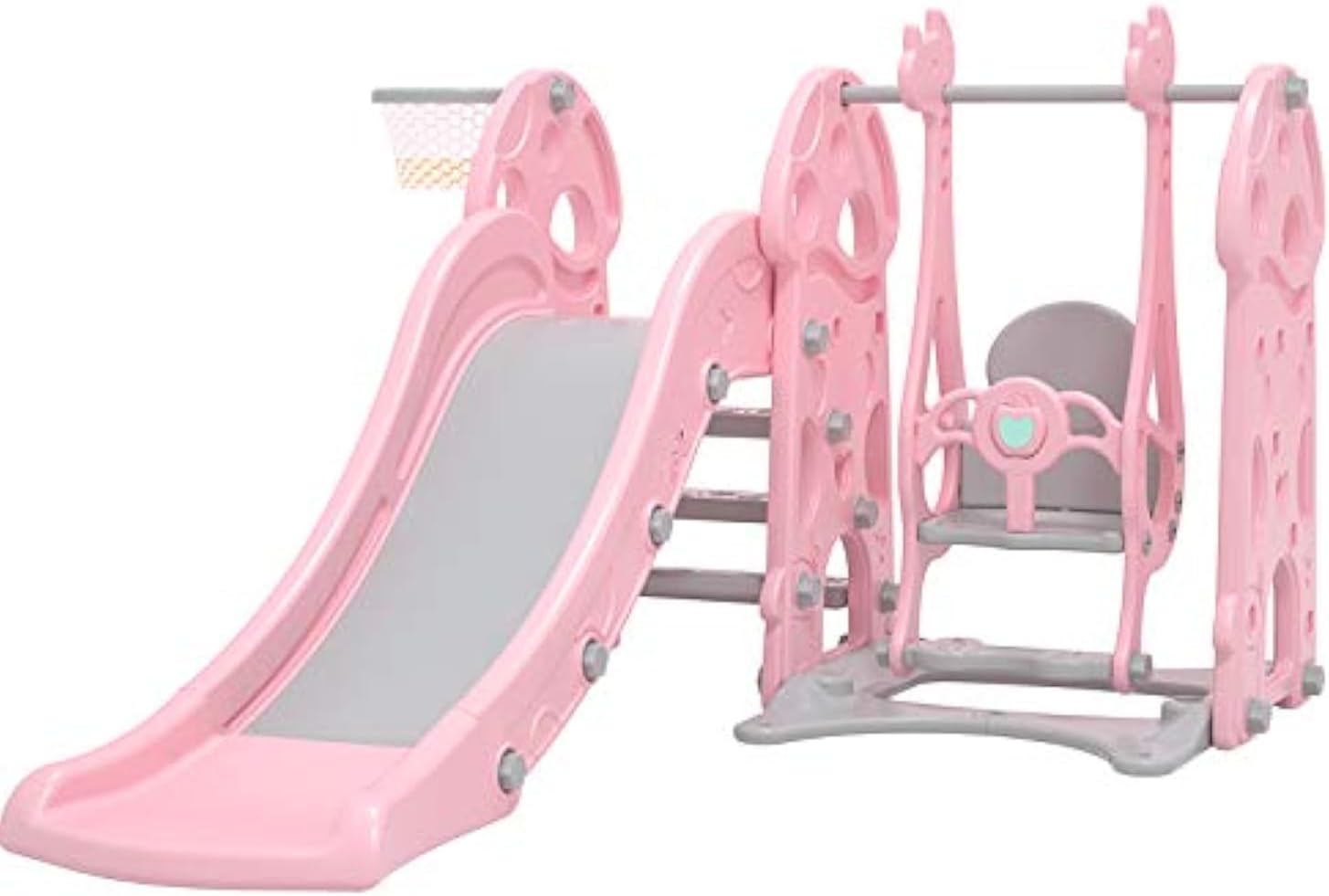 RBWTOYS Slide and Swing With Basketball Set Multi Color For Kids Activities (Pink)