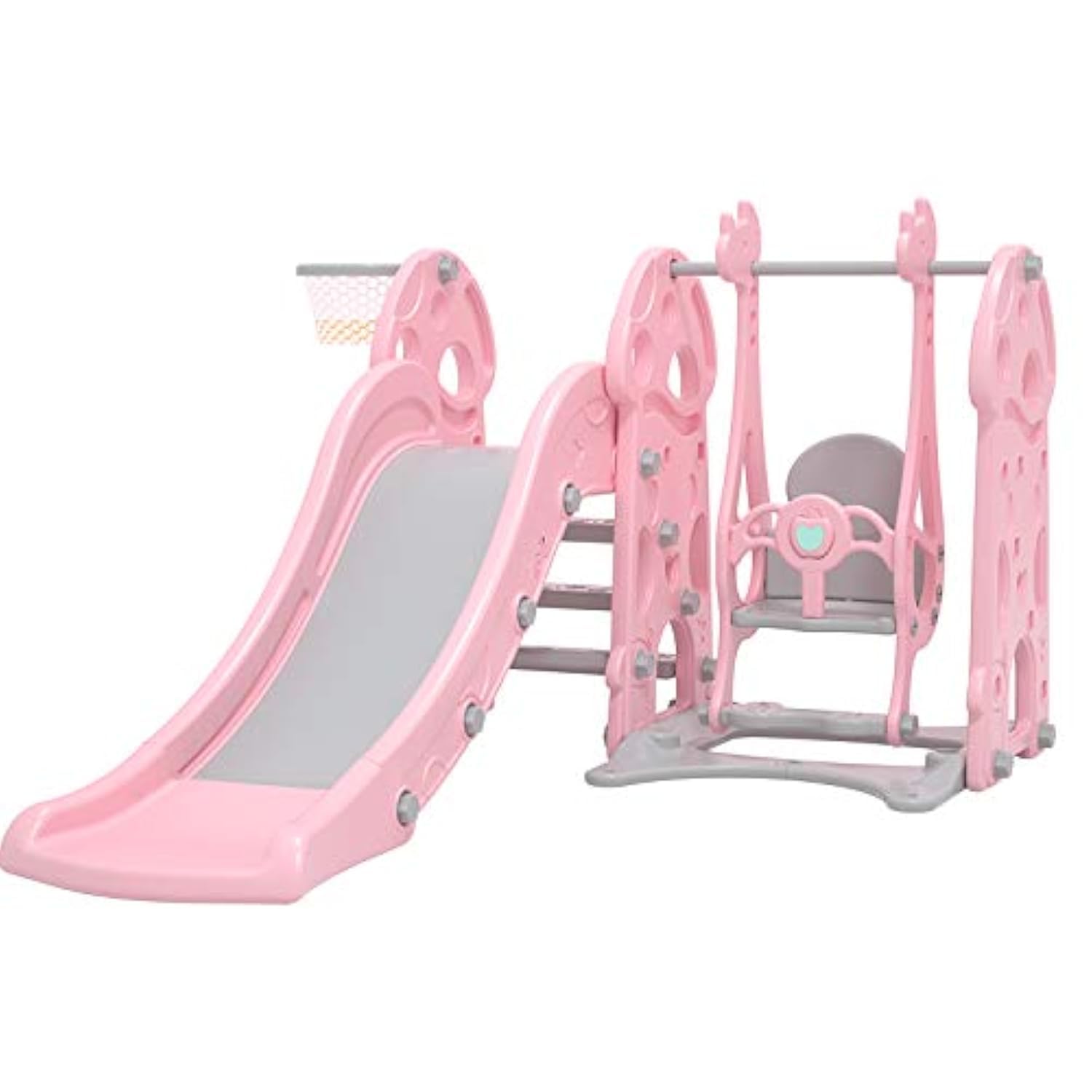 RBWTOYS Slide and Swing With Basketball Set Multi Color For Kids Activities (Pink)