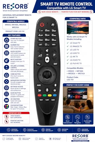 Image of LG TV Remote Compatible with LG Smart Android WebOS 4K LED TV Models MR650 MR19BA MR20GA MR21GA, Non-Voice Replacement Remote Control, Black, LED 701 NVC