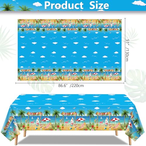 Image of 4 Pack Beach Theme Party Tablecloth Aloha Luau Hawaiian Birthday Table Cloth Flamingo Surfboard Table Cover Disposable Pool Decorations for Baby Showers Seaside Beach Pool Party Supplies 51 x 86 in
