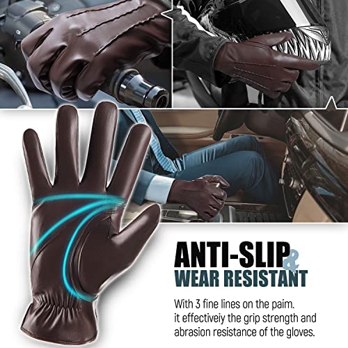 Image of Winter Leather Gloves for Men,Touchscreen Snow Driving Gloves with Cashmere Lining for Motorcycle Driving Riding